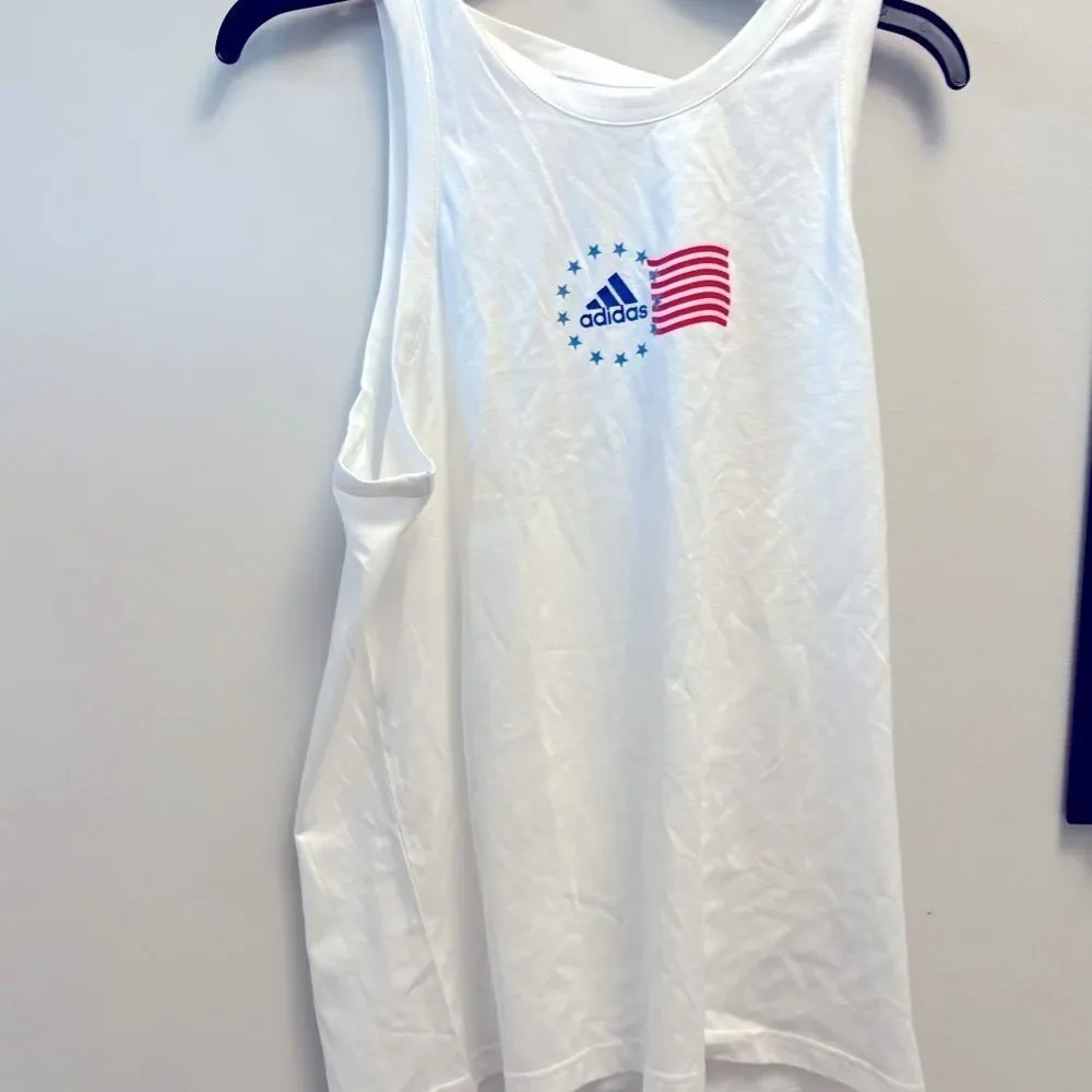 Adidas Men Sleeveless Tank Top Shirt American Flag Graphic White